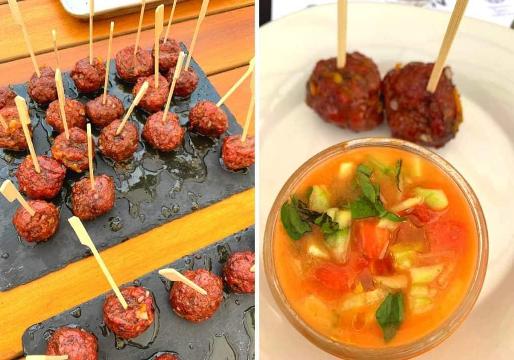Smoked lamb meatballs and tomato gazpacho