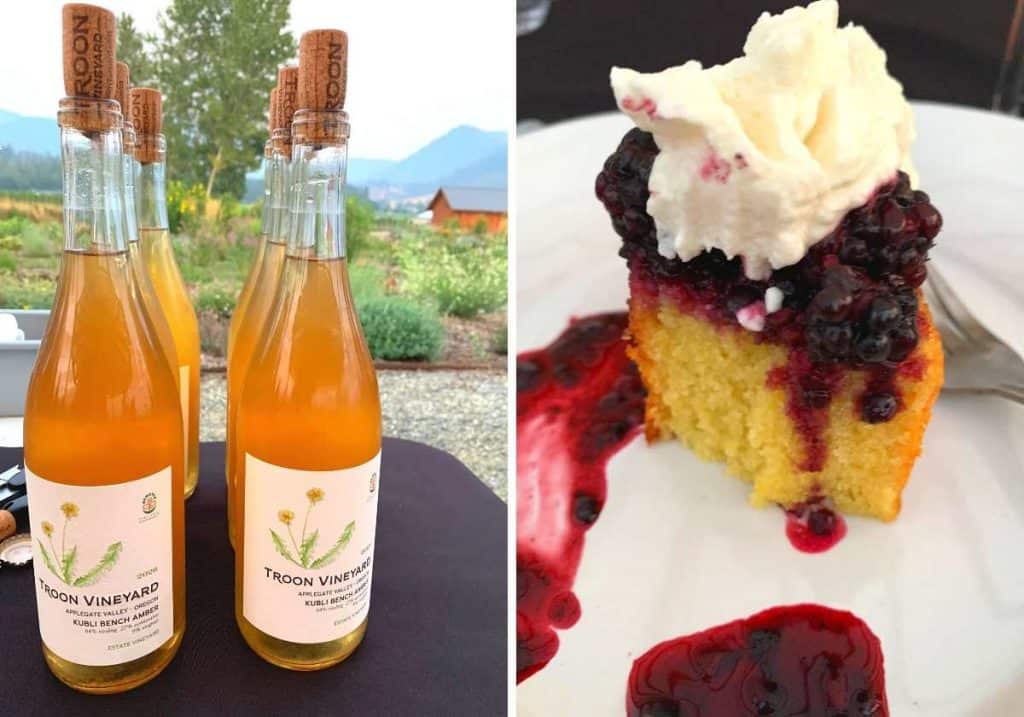 Troon Amber wine and blackberry almond cake