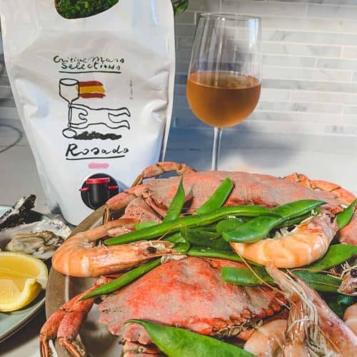 seafood boil with rosado wine
