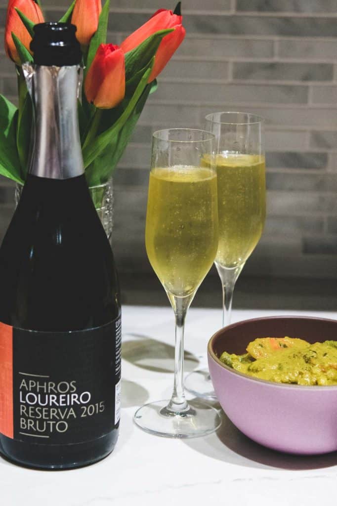 aphros loureiro sparkling wine with vegetable caldin curry