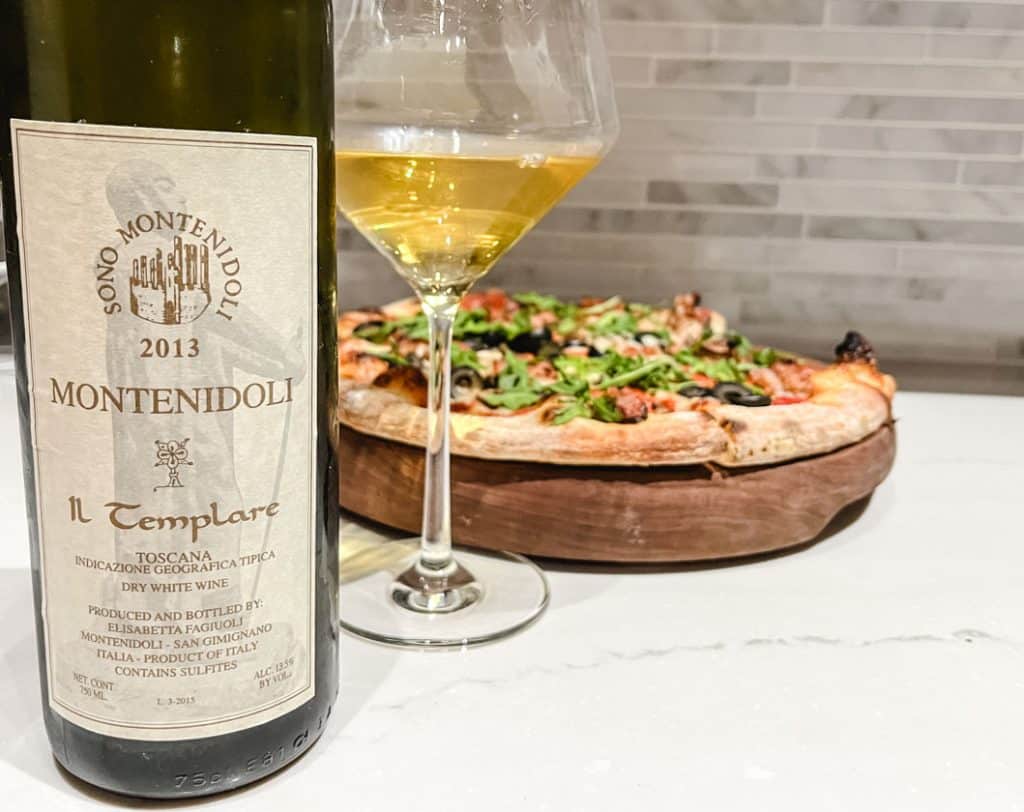 2013 Montenidoli Il Templare wine with a pizza