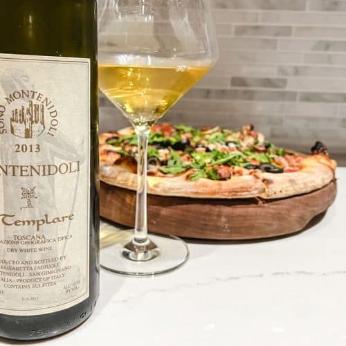 2013 Montenidoli Il Templare wine with a pizza