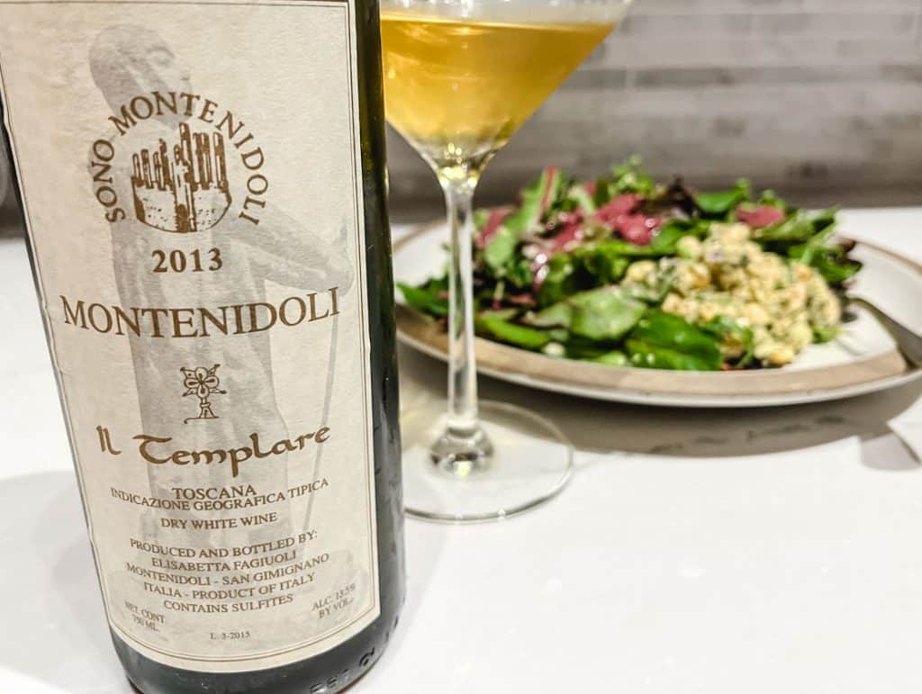 2013 Montenidoli wine label with salad in the background