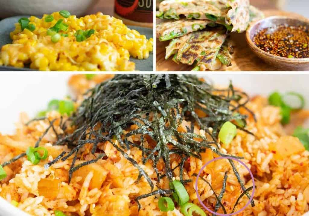 Three pictures of Korean bar snacks