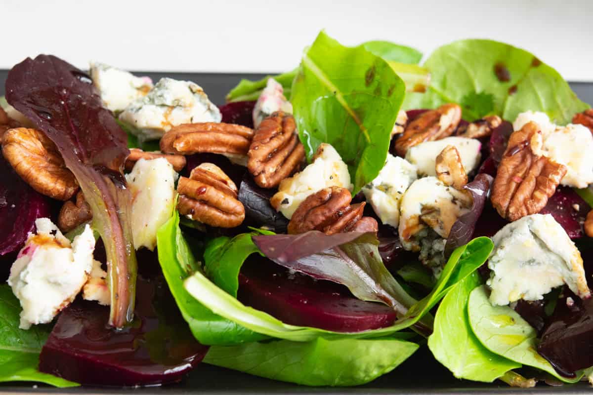 Beet and Gorgonzola salad with pecans and balsamic dressing