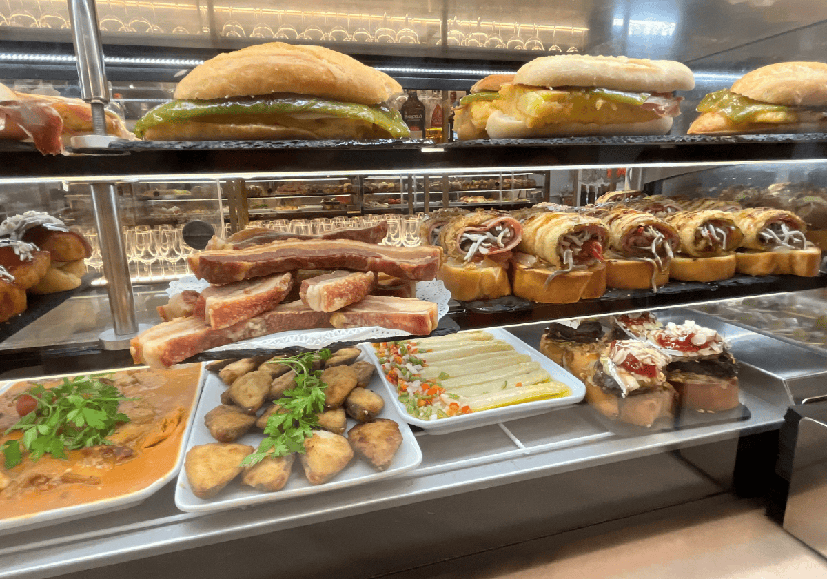 View of Pintxos and sandwiches at a restaurant in La Guardia, Spain