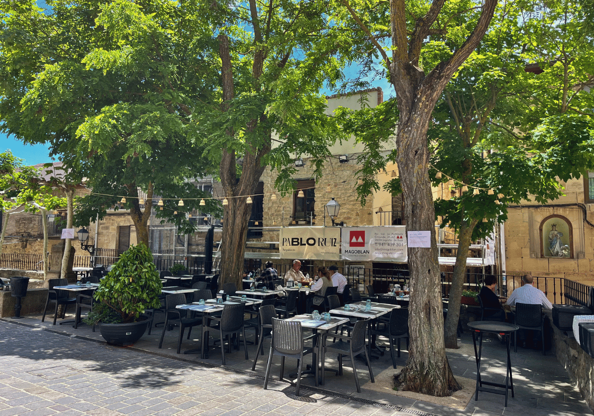 Outdoor cafe in La Guardia, Spain